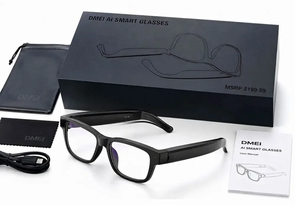 DMEI AI Smart Glasses USB Connectivity w/ Box Manual Case USB Cable Cloth